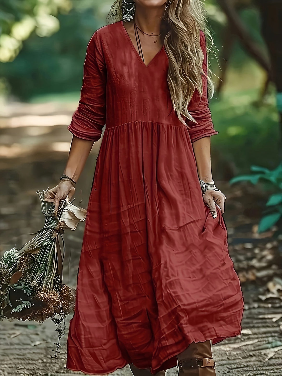 Sharon | Modisches Langarmkleid mit V-Ausschnitt
