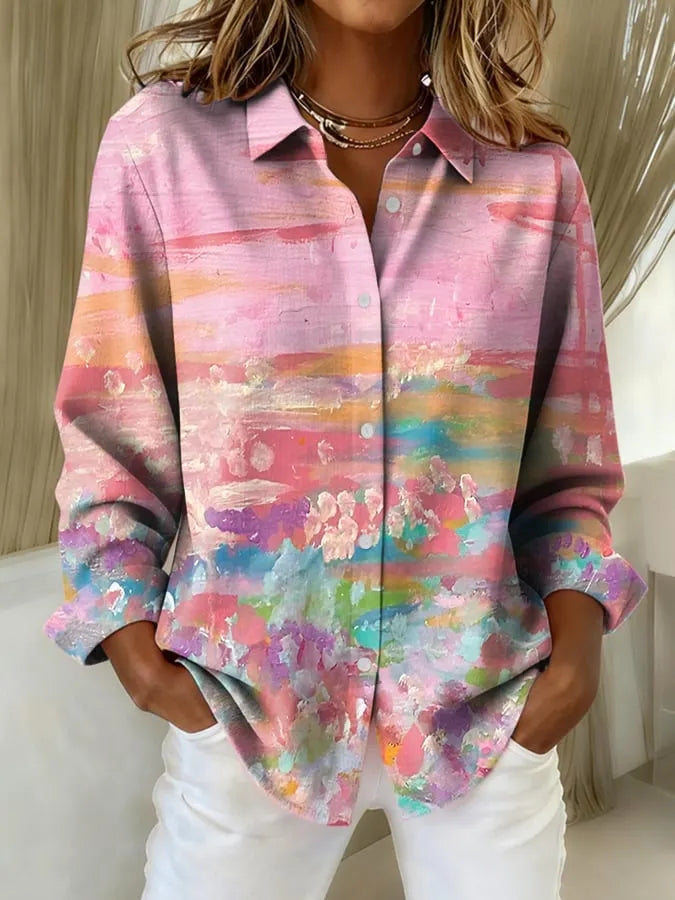 Callie | Damen Freizeit Retro Pink Ölmalerei Shirt