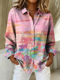 Callie | Damen Freizeit Retro Pink Ölmalerei Shirt