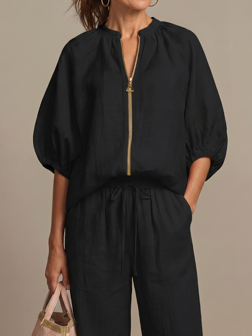 Natalia | Blouson-Top mit Reissverschluss und weit geschnittene Hose