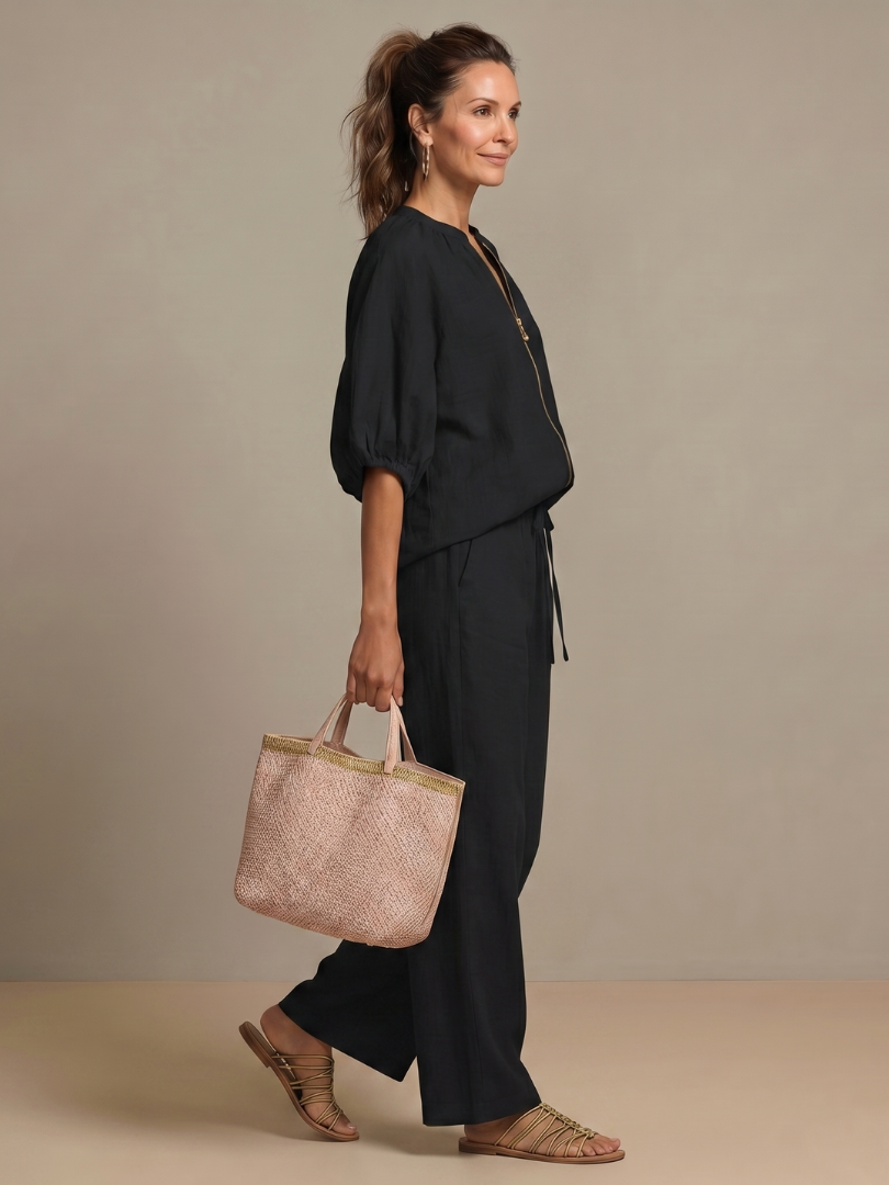Natalia | Blouson-Top mit Reissverschluss und weit geschnittene Hose