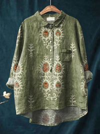 Nina | Damen Vintage Ethnische Blumen Kunstdruck Freizeitshirt