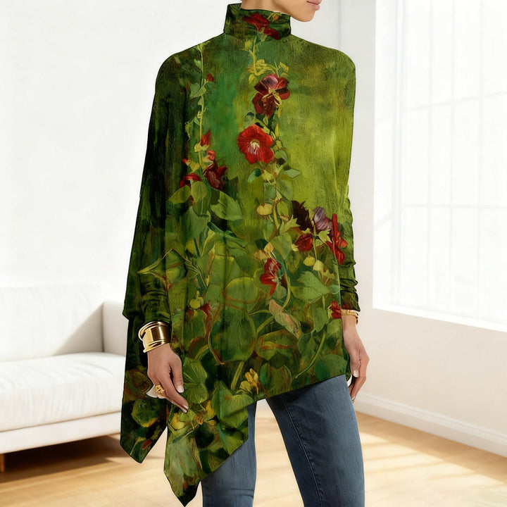 Louise | Vintage Blumenmuster Lockere Passform Hoher Kragen Top