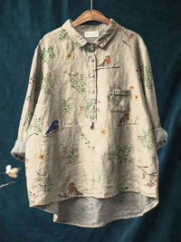 Lorelai | Bedruckte Damenbluse mit Ästen und Rotkehlchen-Muster