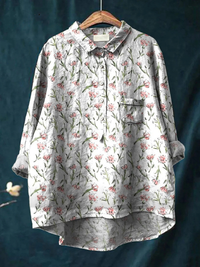 Hadley | Pink Frühlingsblumen-Muster Bedrucktes Damen-Casual-Shirt