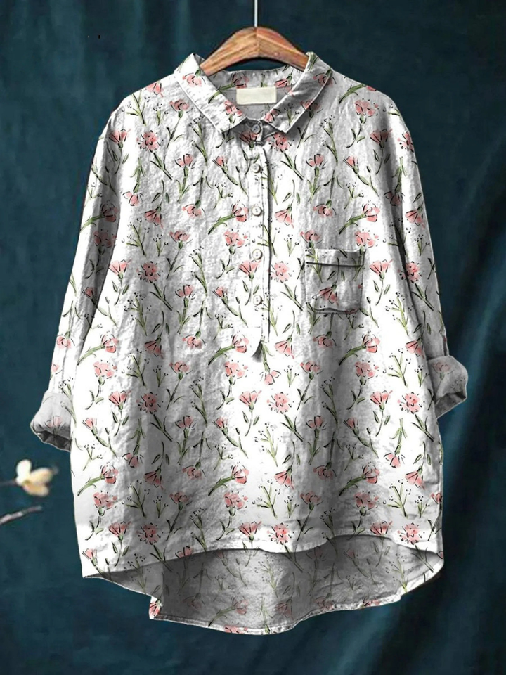 Hadley | Pink Frühlingsblumen-Muster Bedrucktes Damen-Casual-Shirt