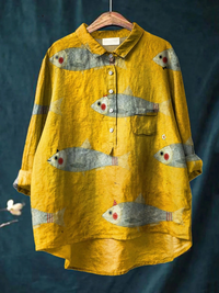 Felicity | Damen Vintage Fisch Kunstdruck Freizeitshirt