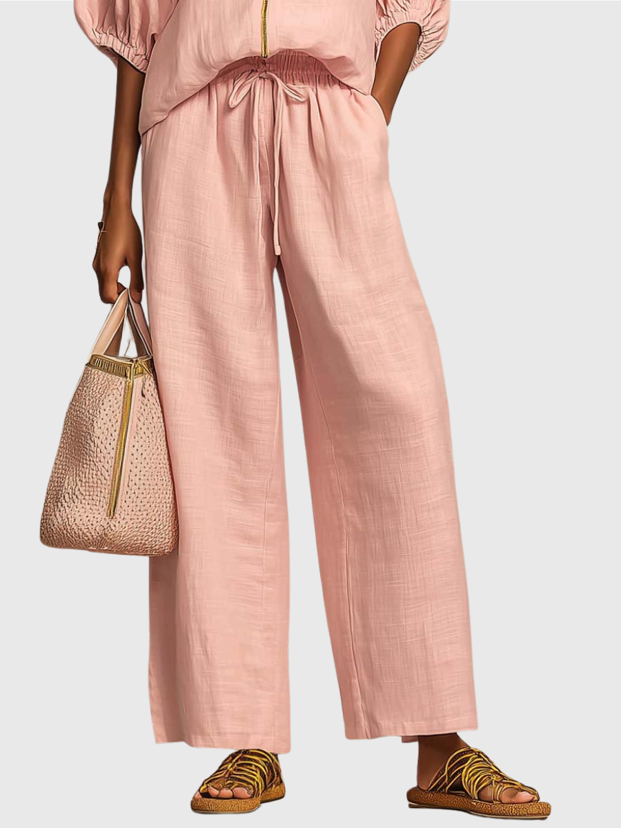 Hailey | Stylisches Gemütliches Shirt Weite Hosen Leinen Baumwolle Zwei-Teile Set