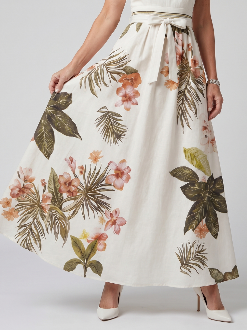 Wiese | Drapiertes Halfter Botanisches Panel Maxikleid
