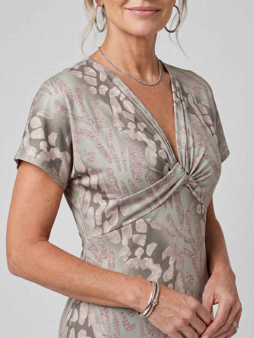 Astra | Kurzärmeliges Midikleid mit abstraktem Muster