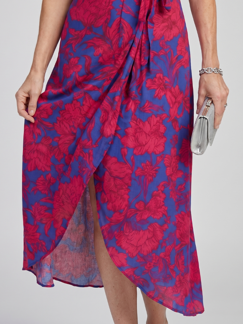 Priya | Kurzärmliges, florales Wickel-Midikleid