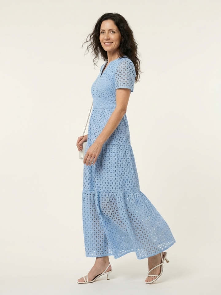 Brielle | V-Ausschnitt Kurzarm Schichten Midi Kleid