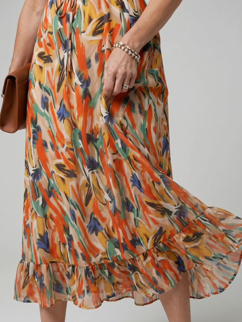 Quill | Spaghetti-Träger Midi-Kleid mit abstraktem Druck