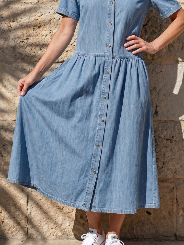 Genf | Kleid mit gerafftem Taillenkragen und Midi-Länge