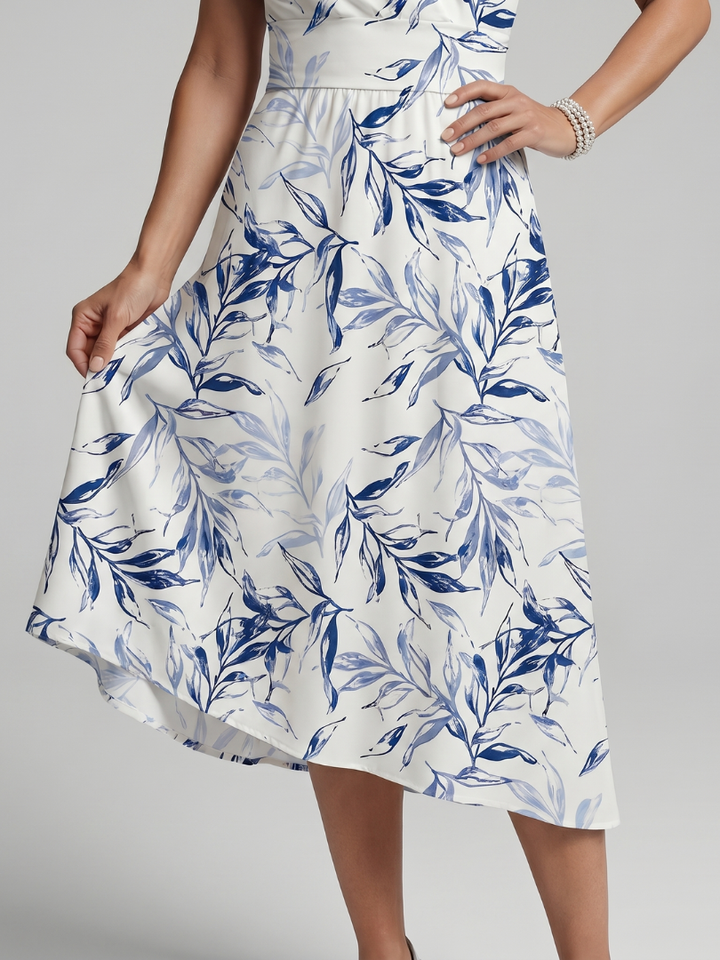 Kael | V-Ausschnitt Midi-Kleid mit sanftem botanischem Druck