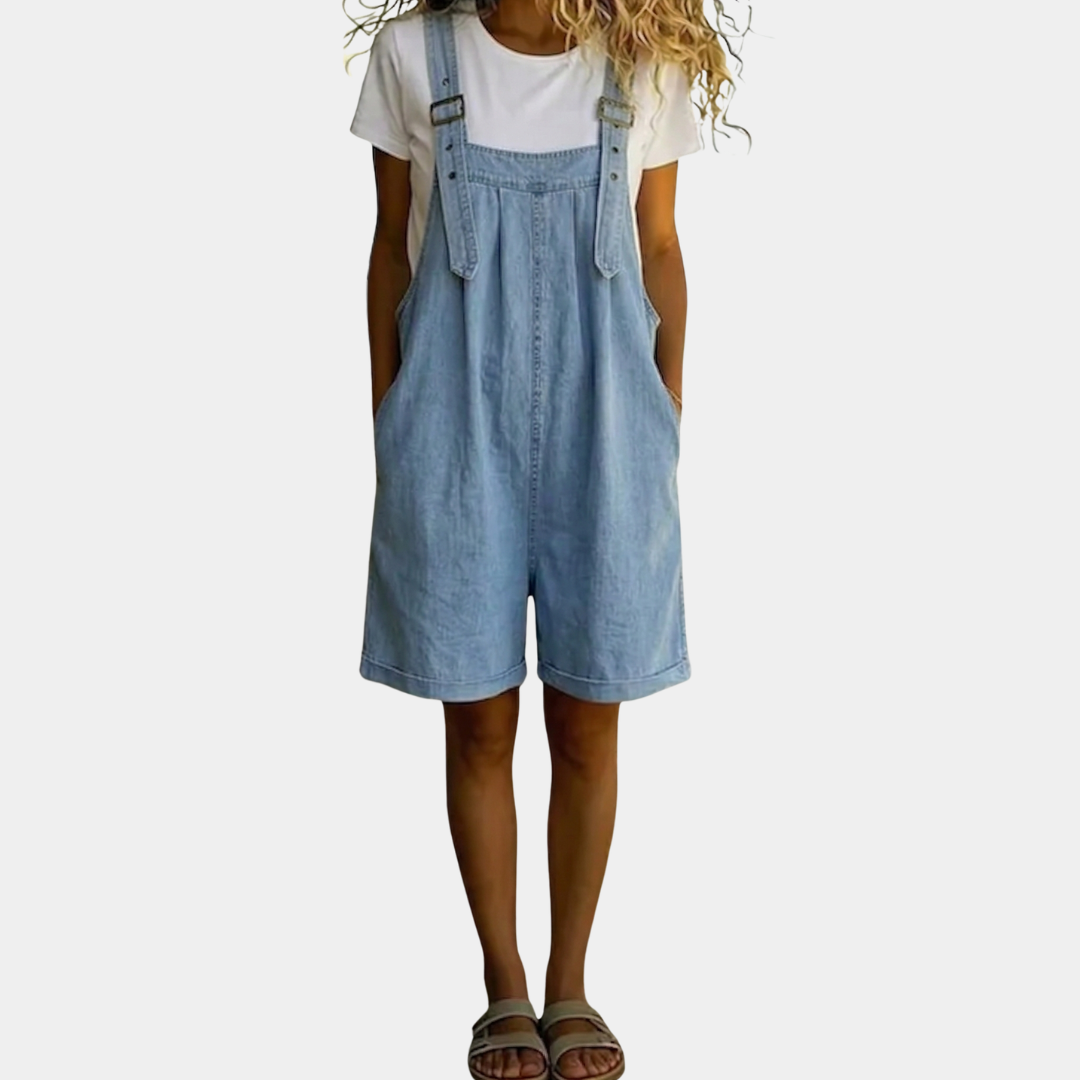Saylor | Vintage gewaschenes, weiches Baumwoll-Denim-Latzkleid Hellblau
