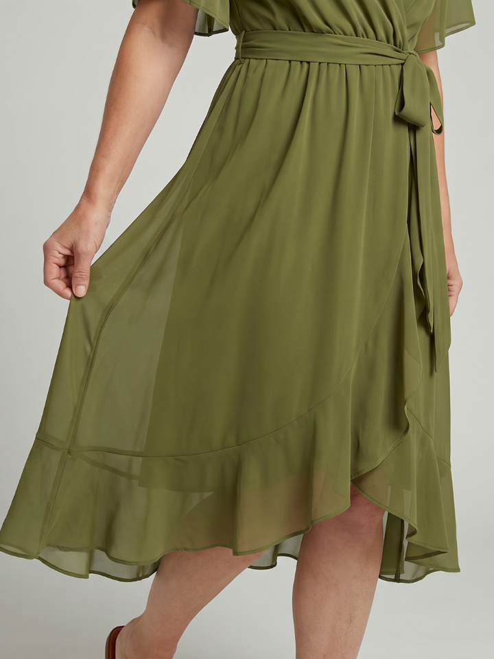 Keziah | Midi-Kleid mit kurzen Ärmeln und fliessendem Saum