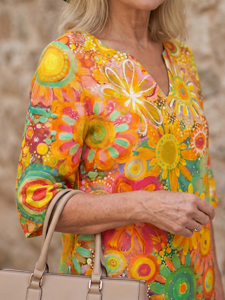 Zephyr | Knielanges Kleid mit mehrfarbigem Blumenmuster