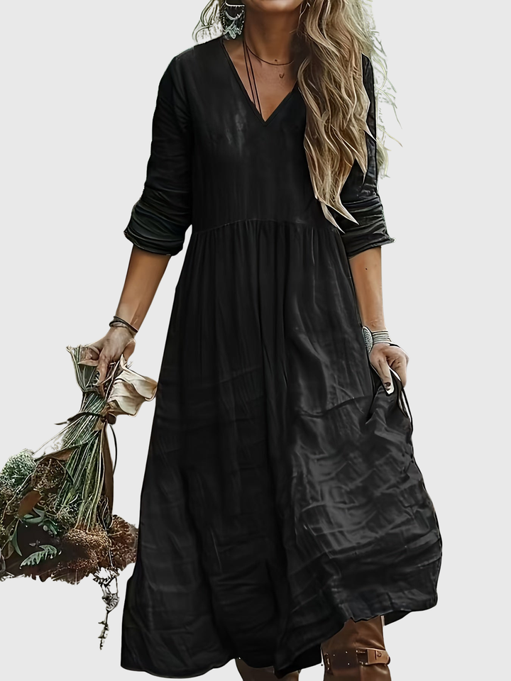 Sharon | Modisches Langarmkleid mit V-Ausschnitt
