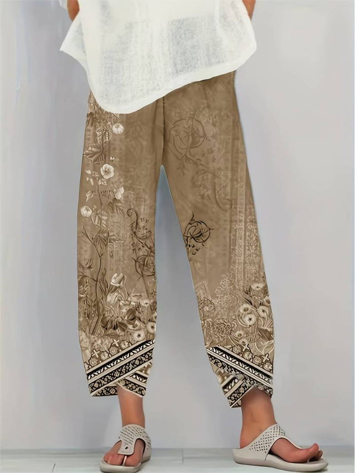 Natasha | Vintage Blumen Capri Hose mit elastischem Bund