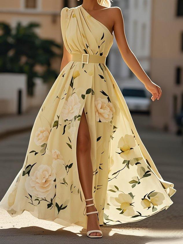 Julie | Florales One-Shoulder Maxikleid aus Chiffon
