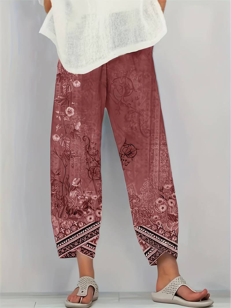 Natasha | Vintage Blumen Capri Hose mit elastischem Bund