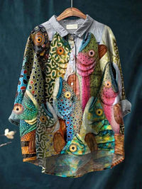 Anneliese | Vintage Lustiger Fisch Kunstdruck Freizeitshirt
