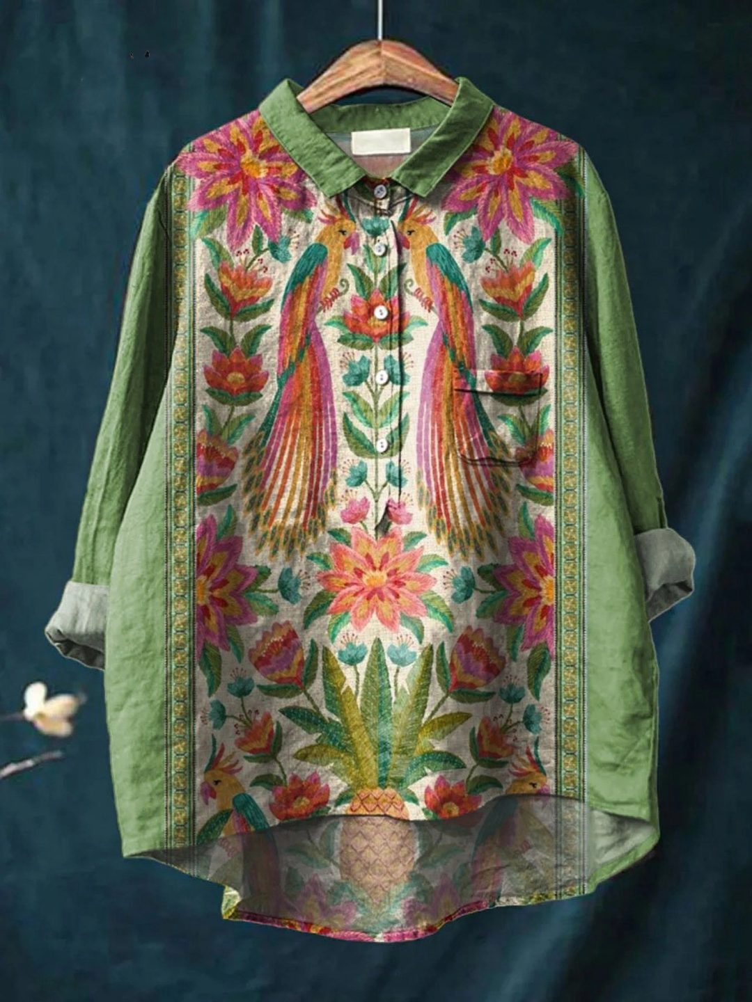 Emerson | Damen Vintage Hübsches Floral Vögel Kunstdruck Freizeitshirt