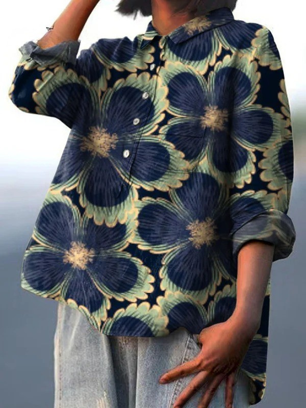 Avielle | Damen Vintage Floral Kunstdruck Freizeitshirt