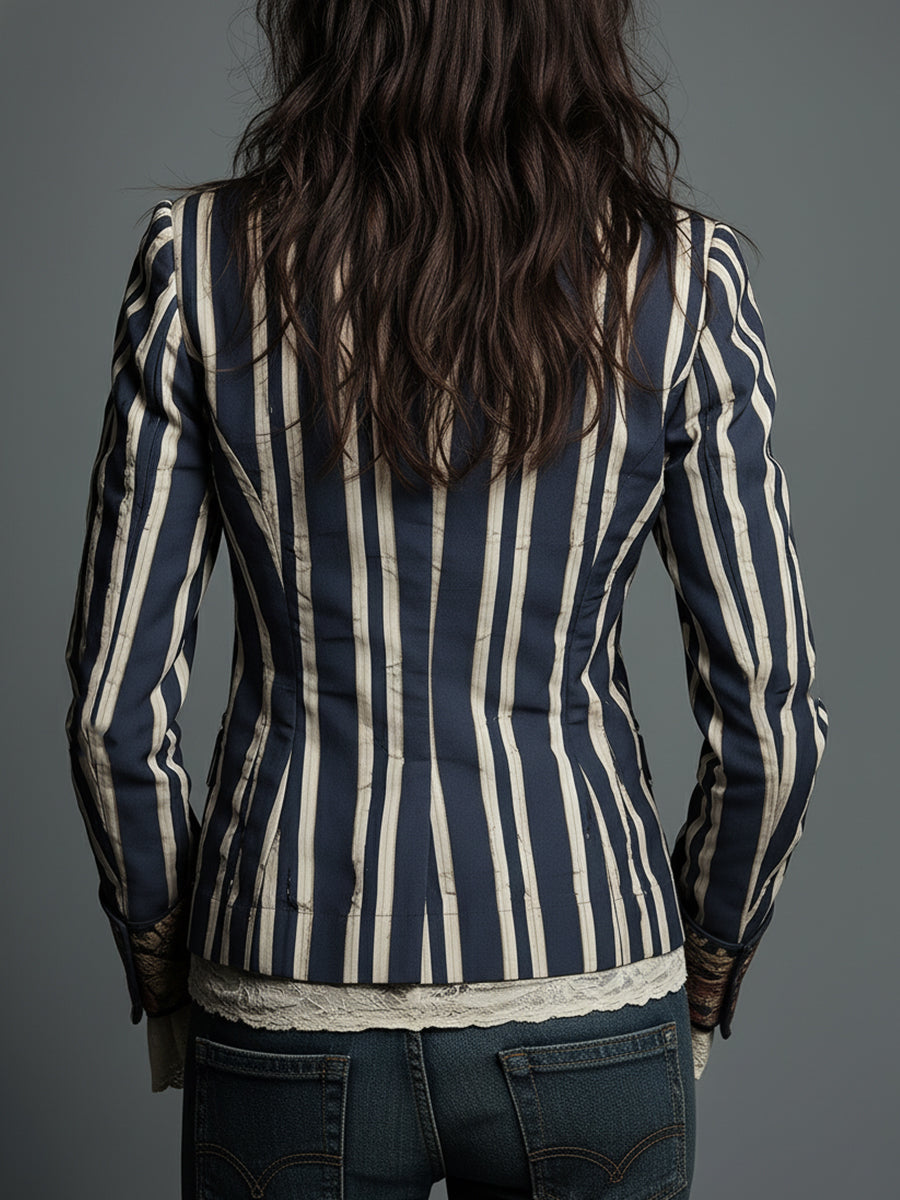Cindy | Boho Blazer mit floralen Details und Streifen