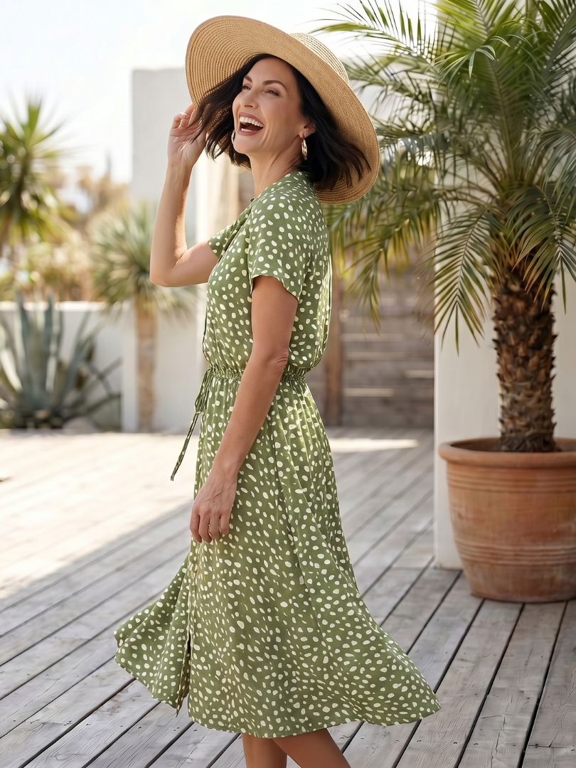 Belladonna | Bedrucktes Midi-Kleid mit Knopfleiste und Gürtel