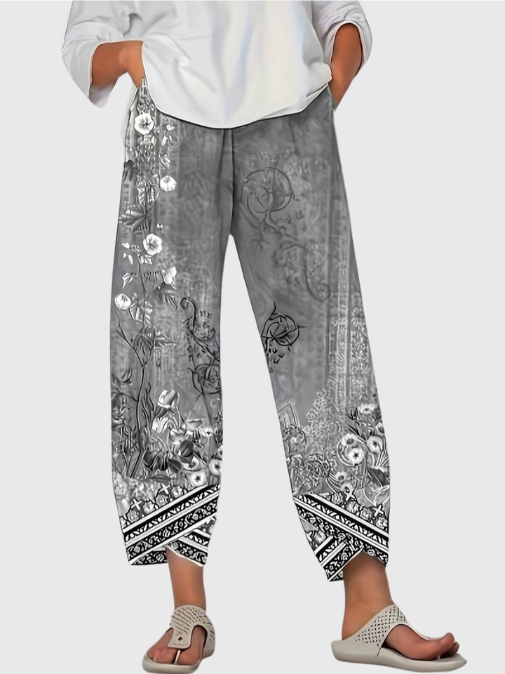 Natasha | Vintage Blumen Capri Hose mit elastischem Bund