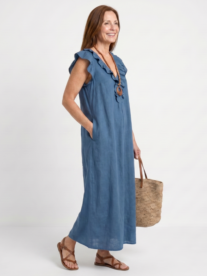 Adelaide | Ärmelloses Midi-Kleid mit Rüschensaum