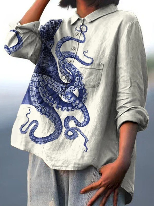 Elissa | Damen T-Shirt mit Kunstprint von Oktopus-Tentakeln aus der Tiefsee