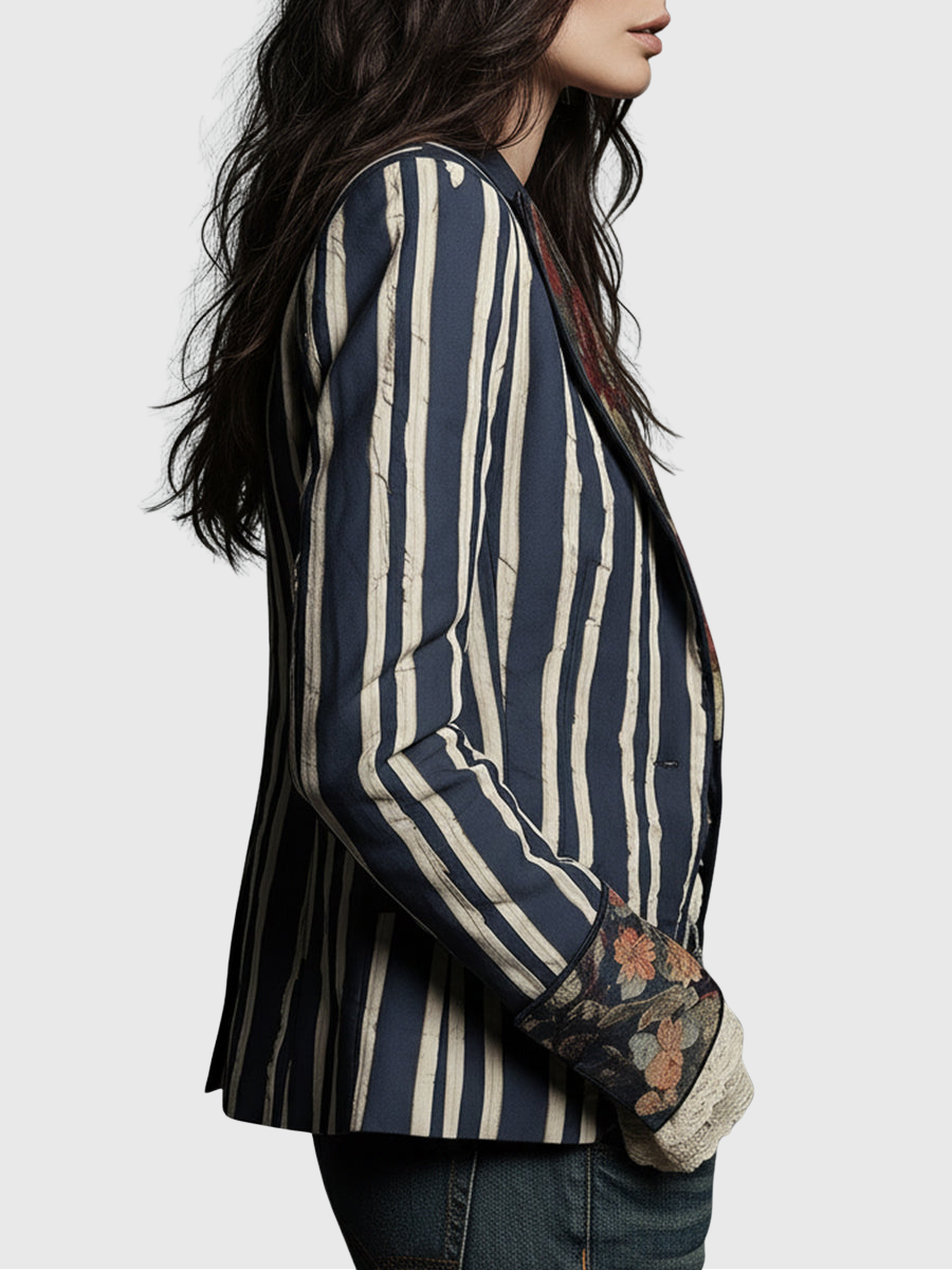 Cindy | Boho Blazer mit floralen Details und Streifen