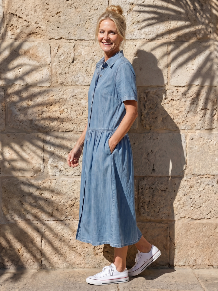 Genf | Kleid mit gerafftem Taillenkragen und Midi-Länge