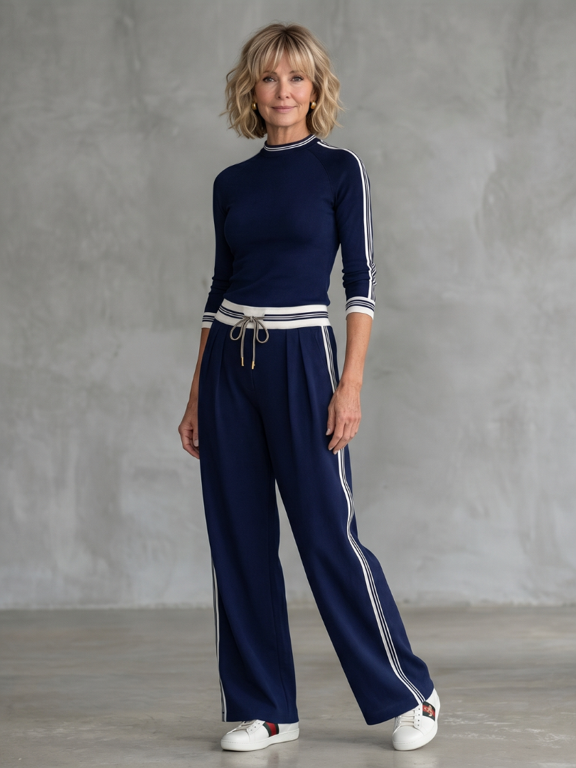 Eirlys | Enganliegendes Langarm-Top mit Weitbein-Hosen-Set