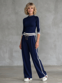 Eirlys | Enganliegendes Langarm-Top mit Weitbein-Hosen-Set