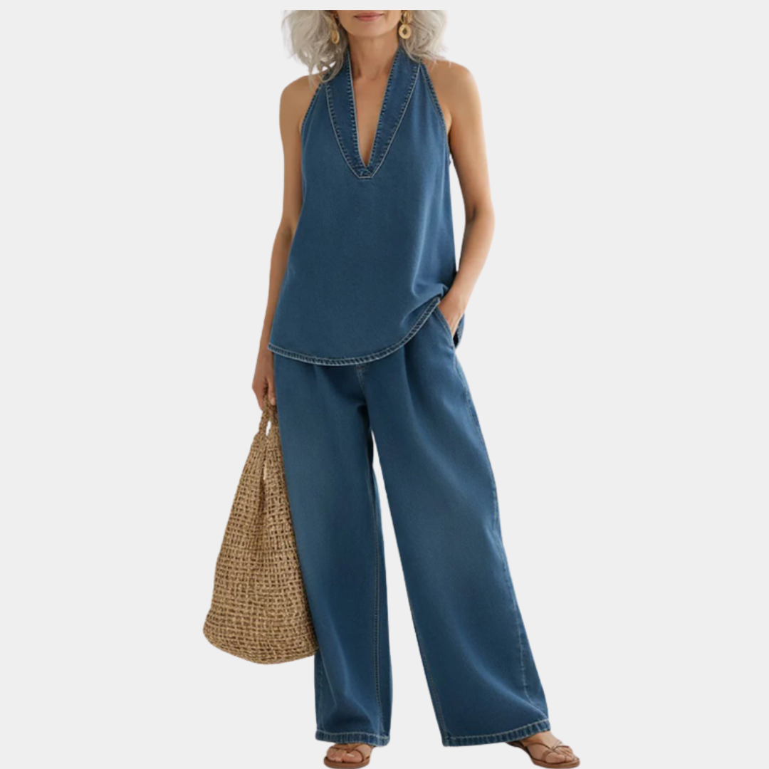 Lorea | Vintage gewaschenes, weiches Denim-Look Zweiteiliges Set