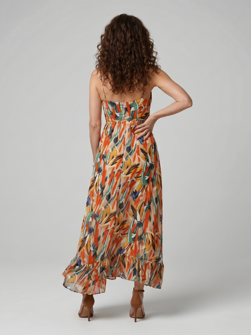 Quill | Spaghetti-Träger Midi-Kleid mit abstraktem Druck
