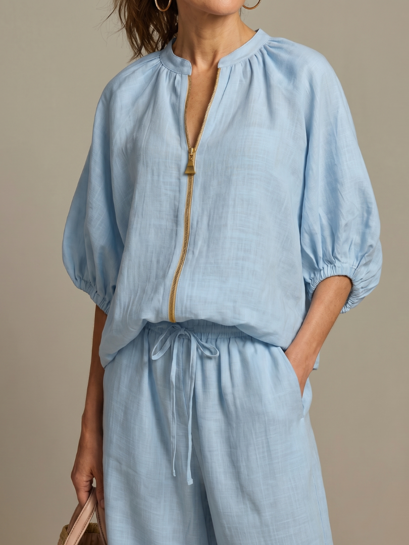 Natalia | Blouson-Top mit Reissverschluss und weit geschnittene Hose