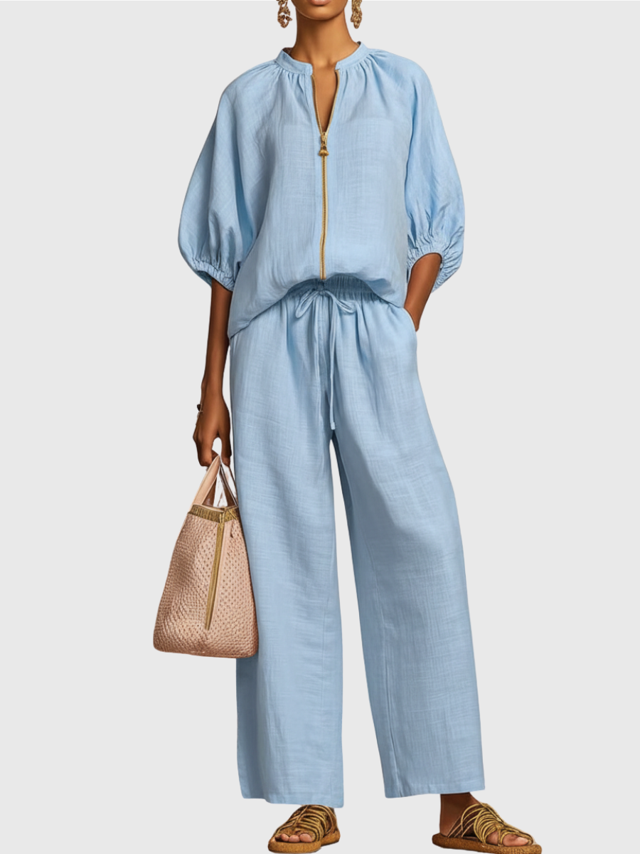 Hailey | Stylisches Gemütliches Shirt Weite Hosen Leinen Baumwolle Zwei-Teile Set