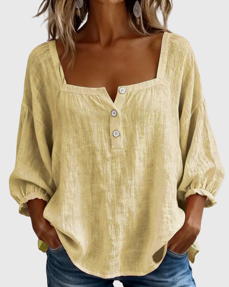 Arianne | Damen Bluse mit quadratischem Ausschnitt und 3/4 Puffärmeln