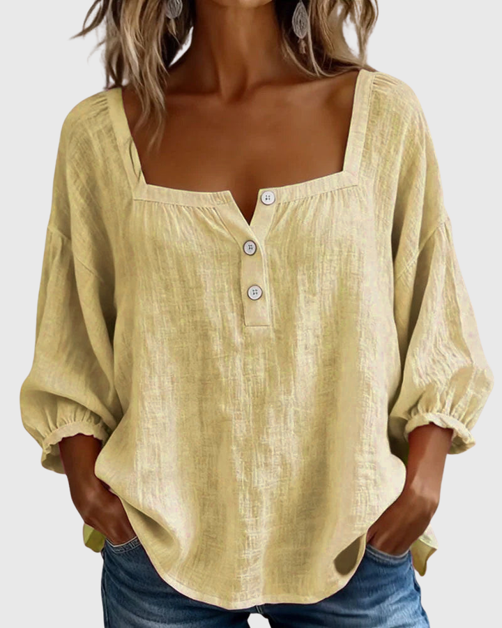 Arianne | Damen Bluse mit quadratischem Ausschnitt und 3/4 Puffärmeln