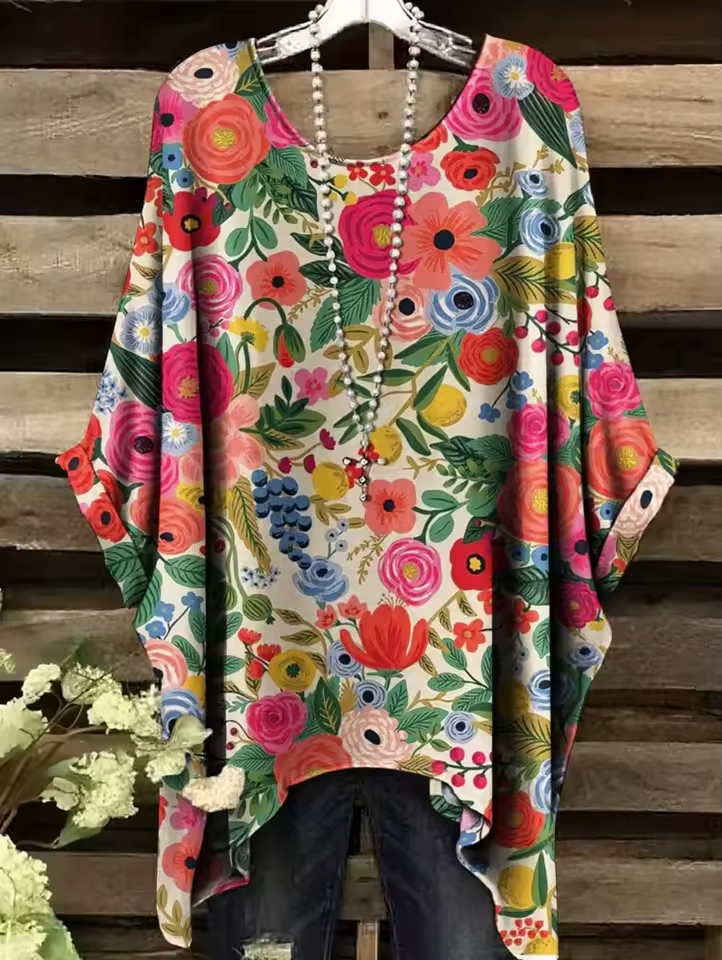 Emmelyn | Vintage Bohemian Floral Print Damen T-Shirt