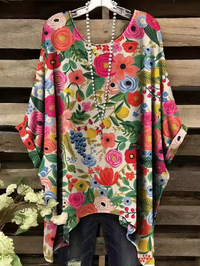 Emmelyn | Vintage Bohemian Floral Print Damen T-Shirt