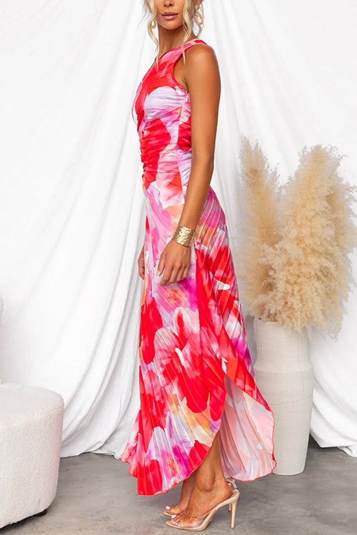 Yanira | Elegantes One-Shoulder Maxikleid mit floralem Print