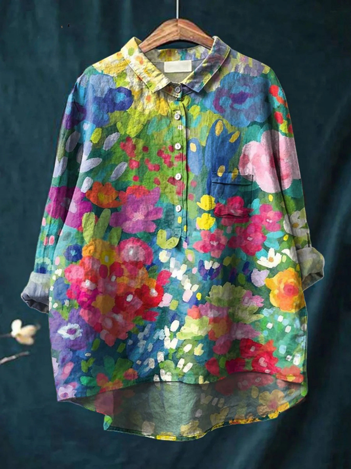 Jasimne | Damen Vintage Hübsches Floral Kunstdruck Lässiges Shirt