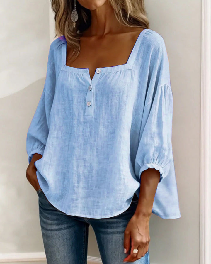 Arianne | Damen Bluse mit quadratischem Ausschnitt und 3/4 Puffärmeln