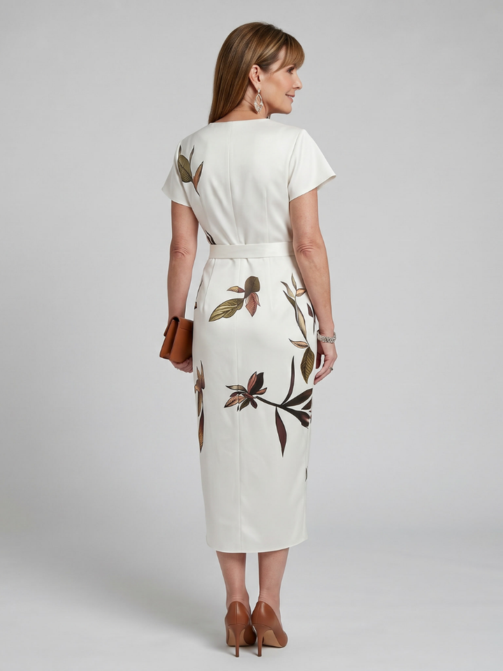 Cypress | Midi-Kleid mit fliessenden Ärmeln und botanischem Druck